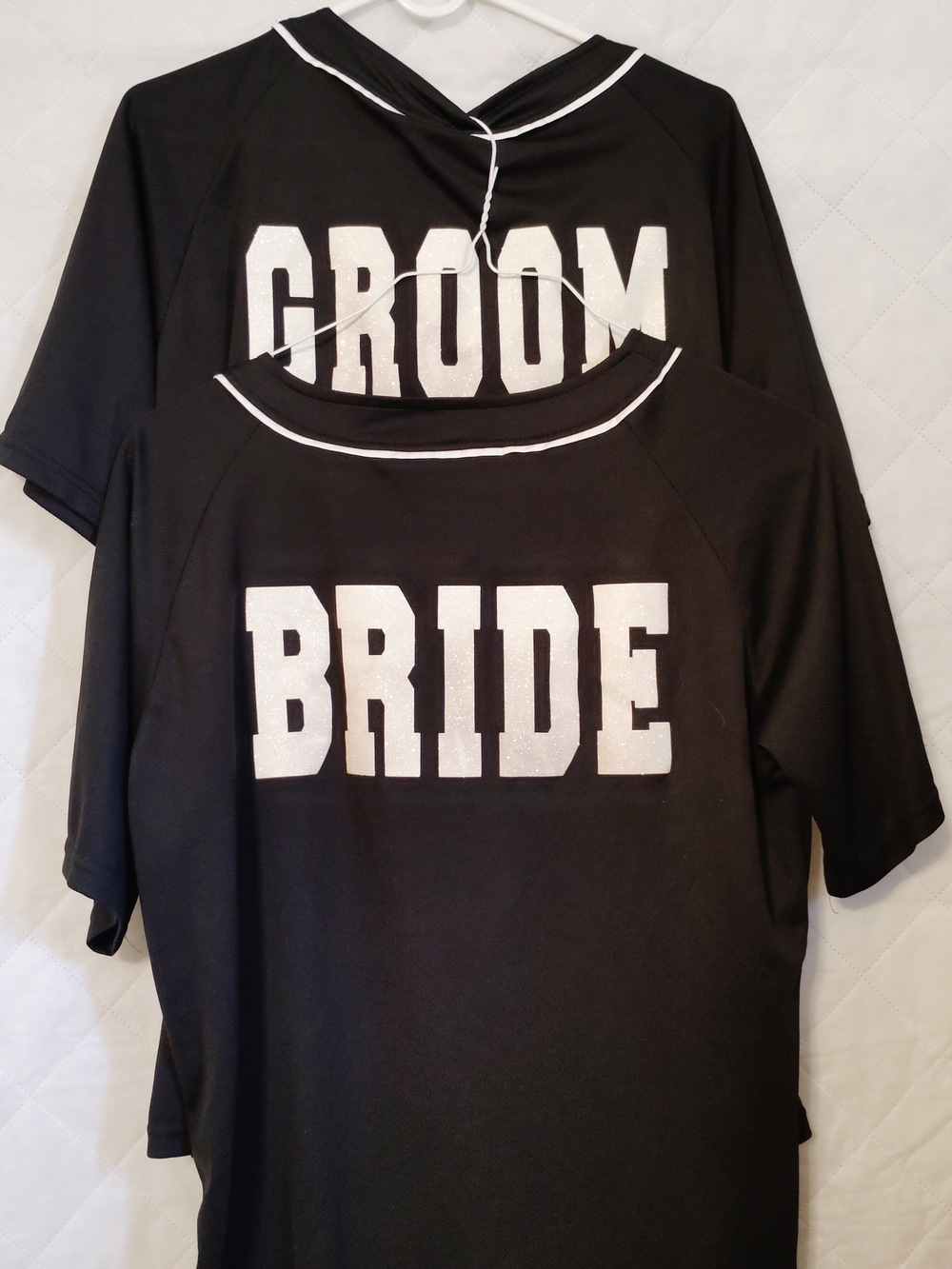 Bride and Groom Short Sleeve Tee in Black with White Lettering Size XL